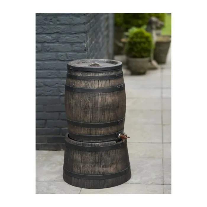 Nature - Récupérateur d'eau de pluie design baril bois - 120 litres - Dimensions 50.5x66 cm - Marron - Polyéthylène anti-UV avec robinet