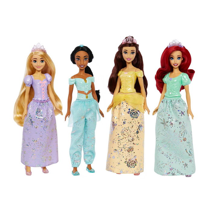 Mattel Disney Princess Pack de 4 poupées de mode articulées avec couronnes et chaussures interchangeables - Multilingue (français)