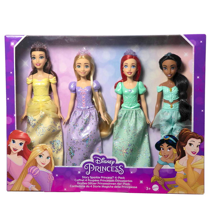 Mattel Disney Princess Pack de 4 poupées de mode articulées avec couronnes et chaussures interchangeables - Multilingue (français)