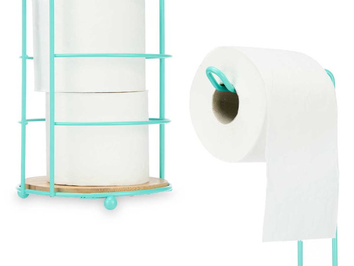 Berilo Porte-rouleau en métal et bambou, couleur menthe, 16x63x16 cm (Set de 4)