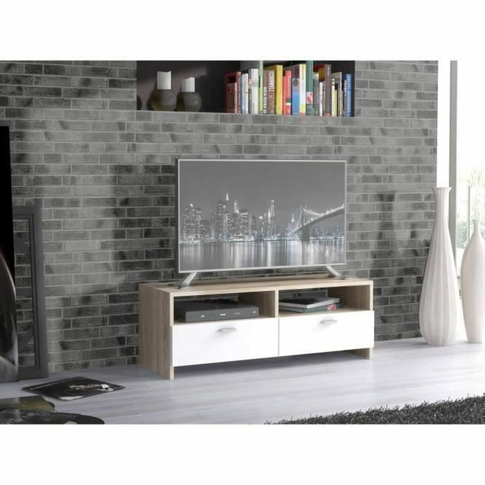 Meuble TV PILVI Blanc mat et décor chêne