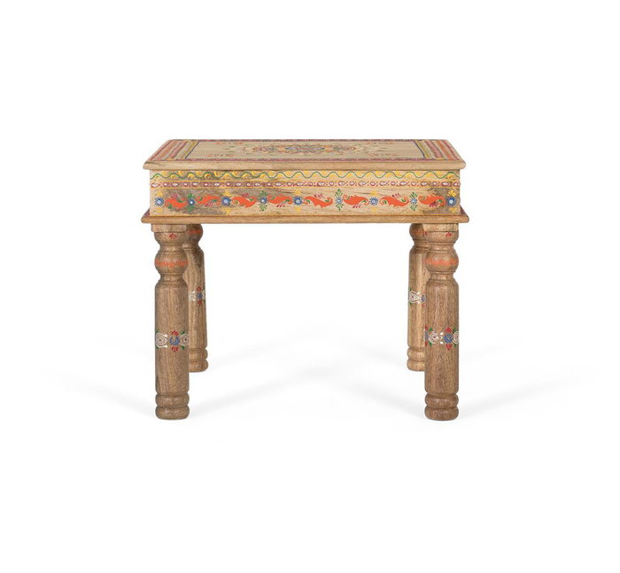 GINER Y COLOMER Table de Centre en Bois de Mango avec Détails Peints à la Main - Structure Robuste, Finition Artistique et Artisanale