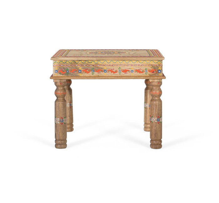 GINER Y COLOMER Table de Centre en Bois de Mango avec Détails Peints à la Main - Structure Robuste, Finition Artistique et Artisanale
