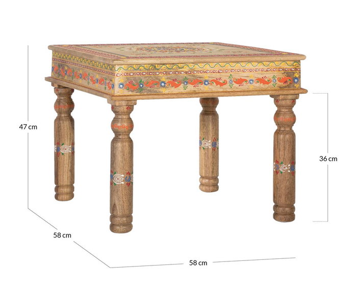 GINER Y COLOMER Table de Centre en Bois de Mango avec Détails Peints à la Main - Structure Robuste, Finition Artistique et Artisanale