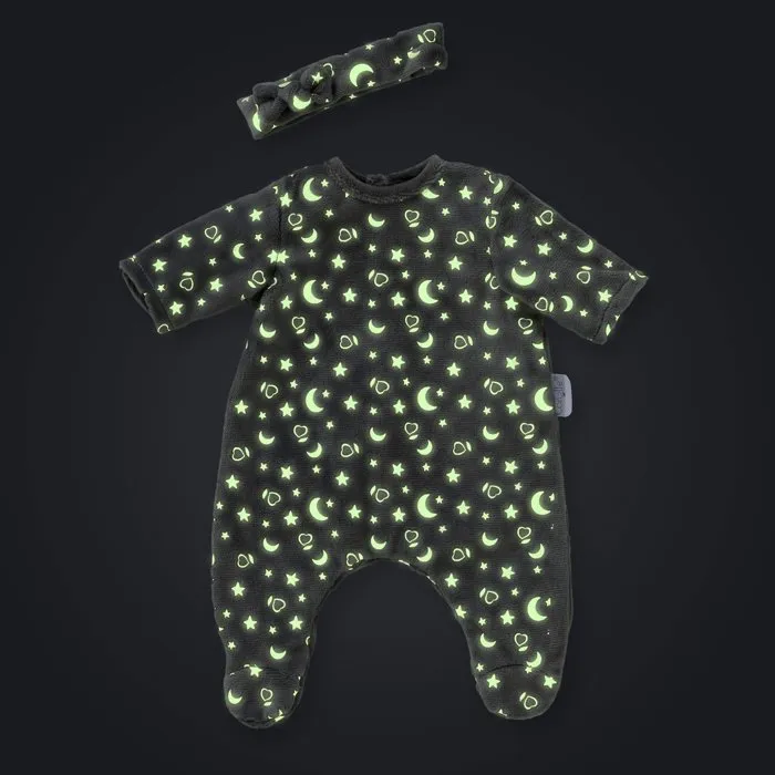 Corolle Pyjama pour poupon phosphorescent 30 cm Brille dans la Nuit avec motifs étoiles et lunes - Doux