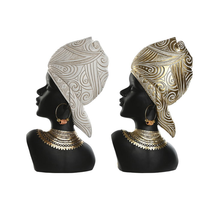 Home ESPRIT Figurine Décorative Africaine Blanc Noir Doré (2 Unités)