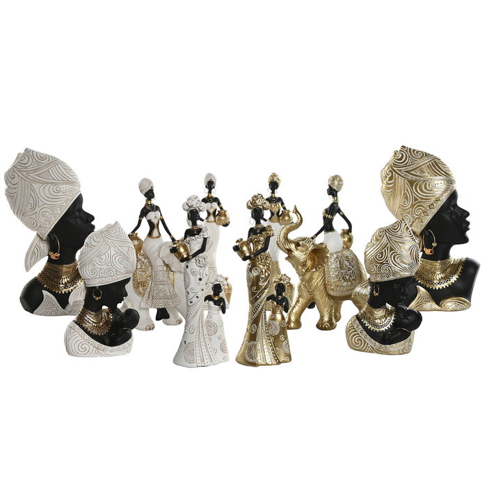 Home ESPRIT Figurine Décorative Africaine Blanc Noir Doré (2 Unités)