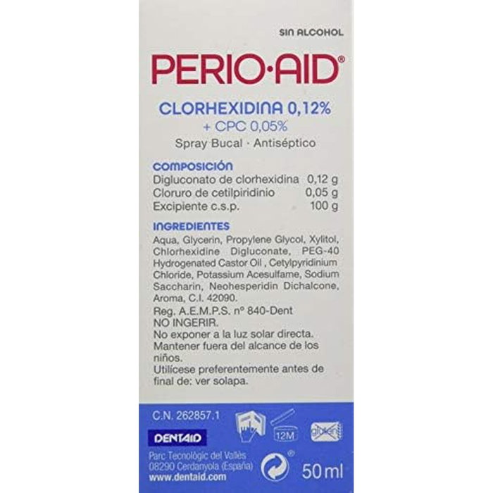 Perio·Aid Spray de traitement à la chlorhexidine 0,12 % + 0,50 % CPC 50 ml Perio·Aid Spray de traitement à la chlorhexidine 0,12 % + 0,50 % CPC 50 ml