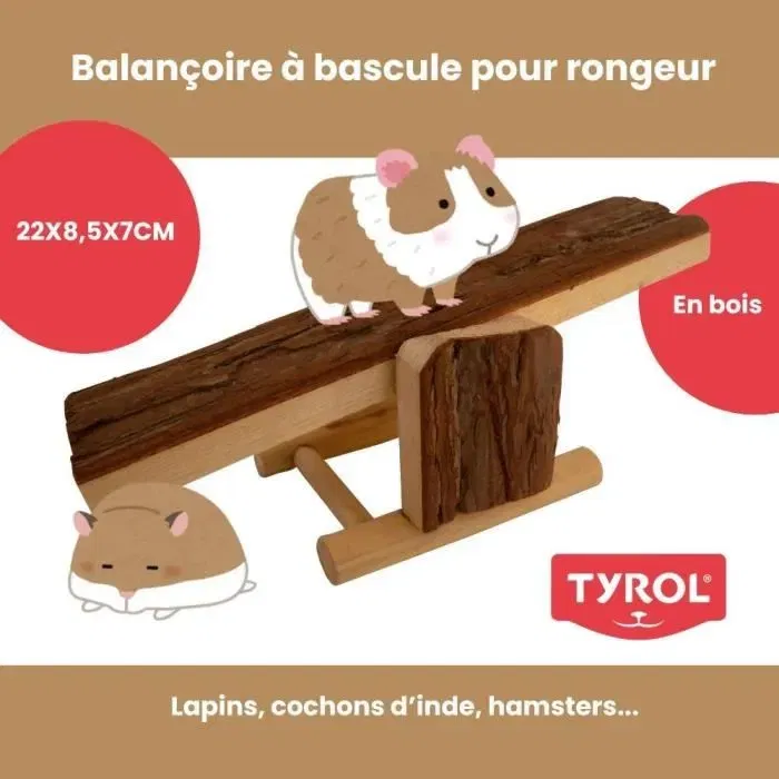 Tyrol TYROL - Balançoire à bascule en bois naturel pour rongeurs - 22 x 8,5 x 7 cm