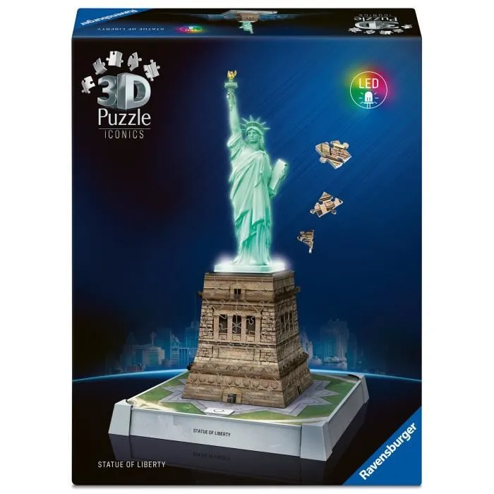 Ravensburger Iconics - Puzzle 3D Statue de la Liberté à Illumination LED, Décoration à Assembler Ravensburger Iconics - Puzzle 3D Statue de la Liberté à Illumination LED, Décoration à Assembler