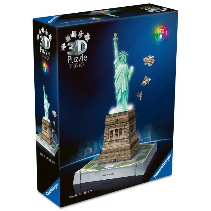 Ravensburger Iconics - Puzzle 3D Statue de la Liberté à Illumination LED, Décoration à Assembler Ravensburger Iconics - Puzzle 3D Statue de la Liberté à Illumination LED, Décoration à Assembler