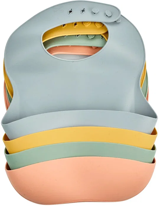 Thermobaby Bavoir en Silicole avec Récupérateur d'Aliments - Bavoir Étanche pour Bébé, Poche Profonde, Facile à Nettoyer - Pêche