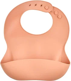 Thermobaby Bavoir en Silicole avec Récupérateur d'Aliments - Bavoir Étanche pour Bébé, Poche Profonde, Facile à Nettoyer - Pêche
