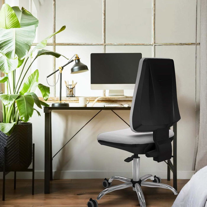 Chaise Elche Asynchrone Tissu Bleu ciel Structure chromée Sans accoudoirs Sans appui-tête Roulettes 65mm pour moquette