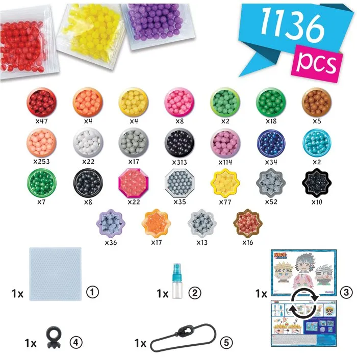 Aquabeads Kit Porte-Clés Naruto 1100 Perles, Figurines Sasuke Sakura Kakashi, Création Eau, À Partir de 4 Ans