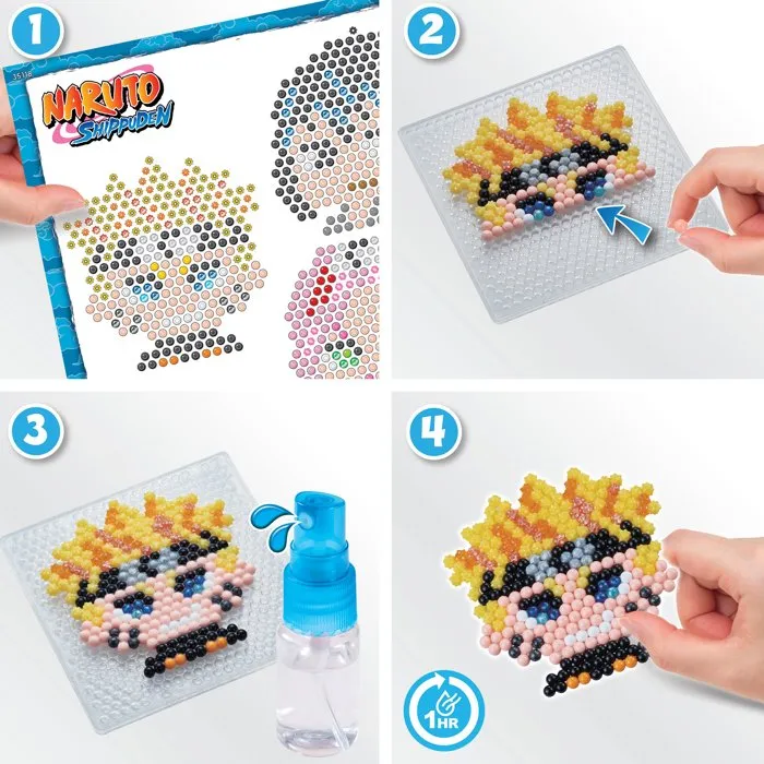 Aquabeads Kit Porte-Clés Naruto 1100 Perles, Figurines Sasuke Sakura Kakashi, Création Eau, À Partir de 4 Ans