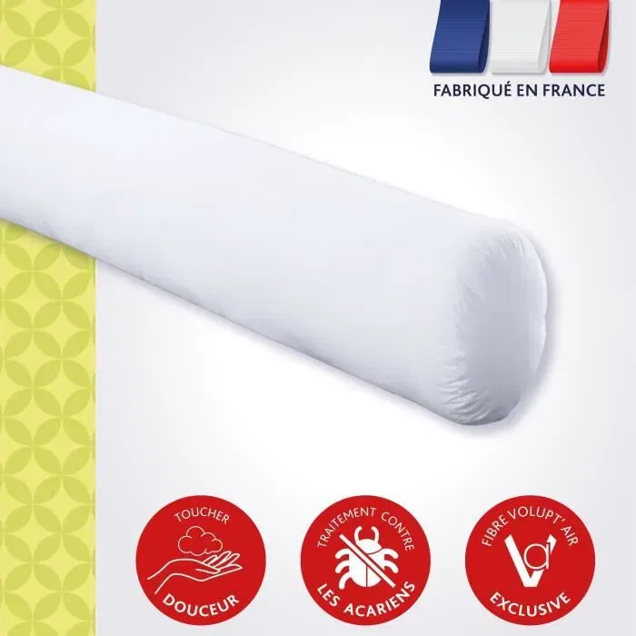 DODO Traversin VANCOUVER 140 cm Blanc Anti-Acariens - 100% Polyester - 950 g/m² - Fabriqué en France
