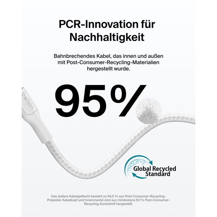 Belkin Câble USB-C vers USB-C BoostCharge Pro 240W tressé, 2m, blanc Belkin Câble USB-C vers USB-C BoostCharge Pro 240W tressé, 2m, blanc