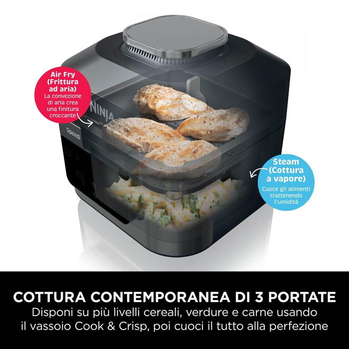 Ninja Multicuiseur Speedi Rapid Cooker ON500EU 5,7L Argent/Noir 1760W - Cuisson rapide, mijoté, vapeur et rôti