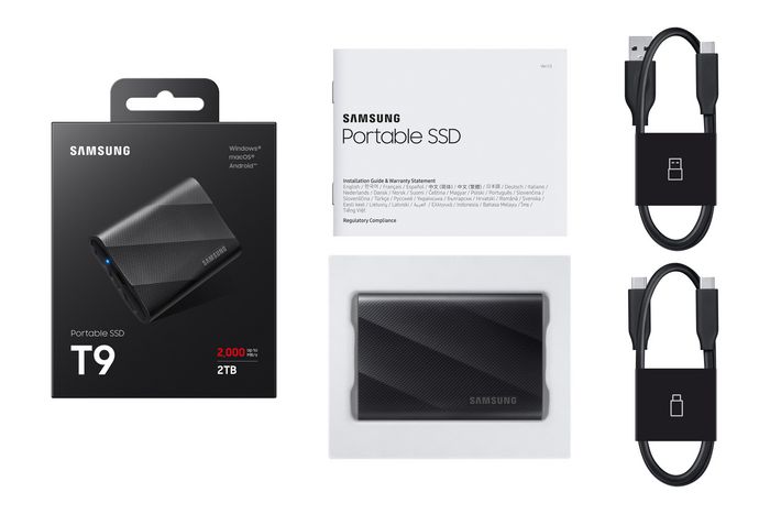 Samsung T9 SSD Externe Portable 2To USB 3.2 Gen 2x2 NVMe - Jusqu'à 2000 MB/s, Résistant aux chocs (3 m), Garantie 5 ans, Compact