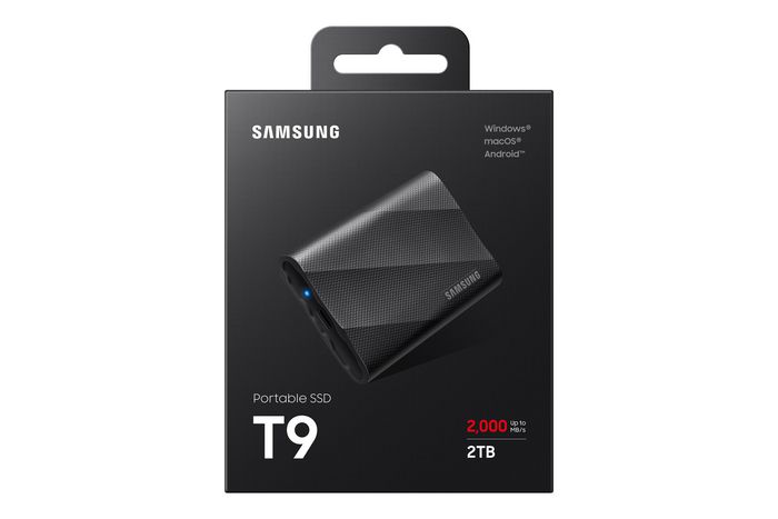 Samsung T9 SSD Externe Portable 2To USB 3.2 Gen 2x2 NVMe - Jusqu'à 2000 MB/s, Résistant aux chocs (3 m), Garantie 5 ans, Compact