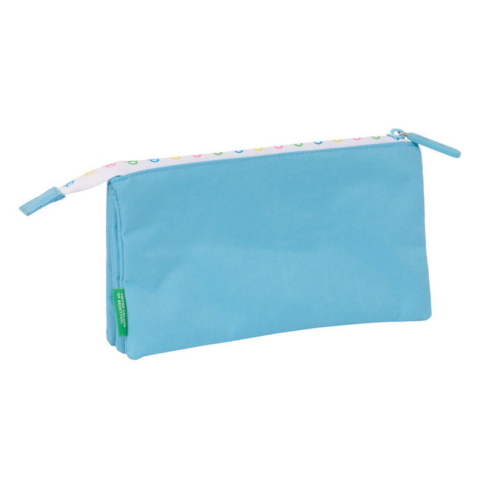 Trousse Fourre-Tout Triple Benetton Spring Bleu ciel 22 x 12 x 3 cm