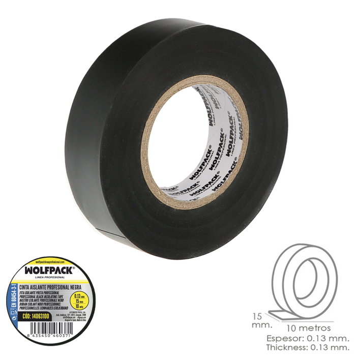 WOLFPACK LINEA PROFESIONAL Ruban Isolant Professionnel Noir 15 mm x 10 m WOLFPACK LINEA PROFESIONAL Ruban Isolant Professionnel Noir 15 mm x 10 m
