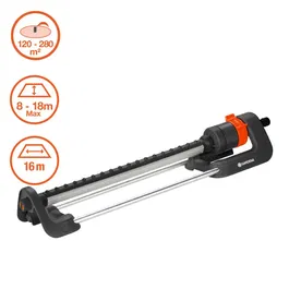 Gardena Arroseur oscillant Aqua L - Surface arrosable 280 m², Portée 8-18 m, Largeur 16 m - Résistant UV et gel - Filtre inox - Garantie 5 ans