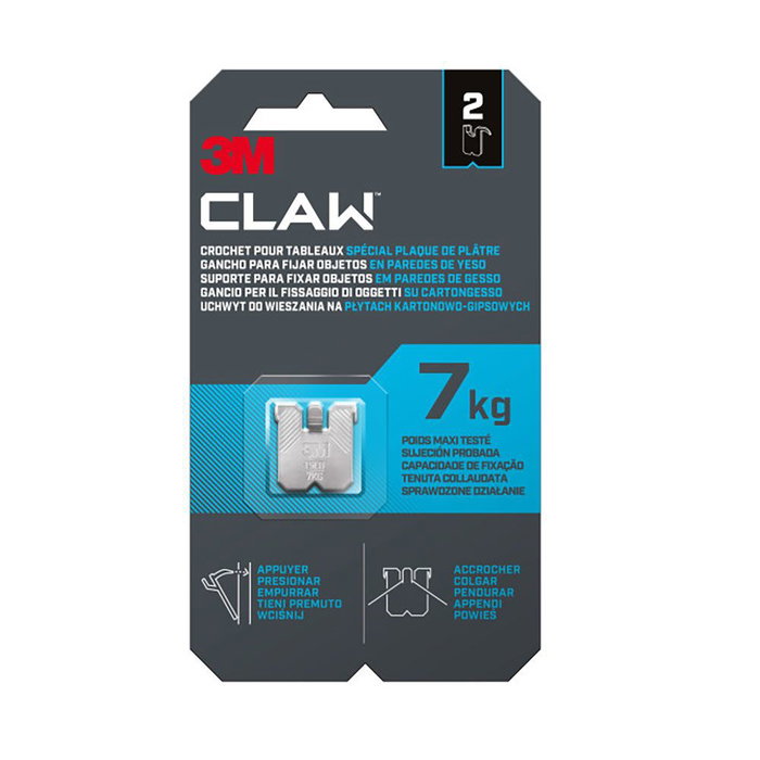 3M 3ph7-2wmr Crochet pour cloisons sèches, charge max 7 kg, 23 x 23 x 4 mm, lot de 2 3M 3ph7-2wmr Crochet pour cloisons sèches, charge max 7 kg, 23 x 23 x 4 mm, lot de 2