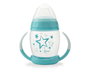 KioKids Tasse d'apprentissage 270 mL Soft Nordic Step 1 à succion rapide anticolique avec anses et design étoiles bleu - Bébé +6 mois