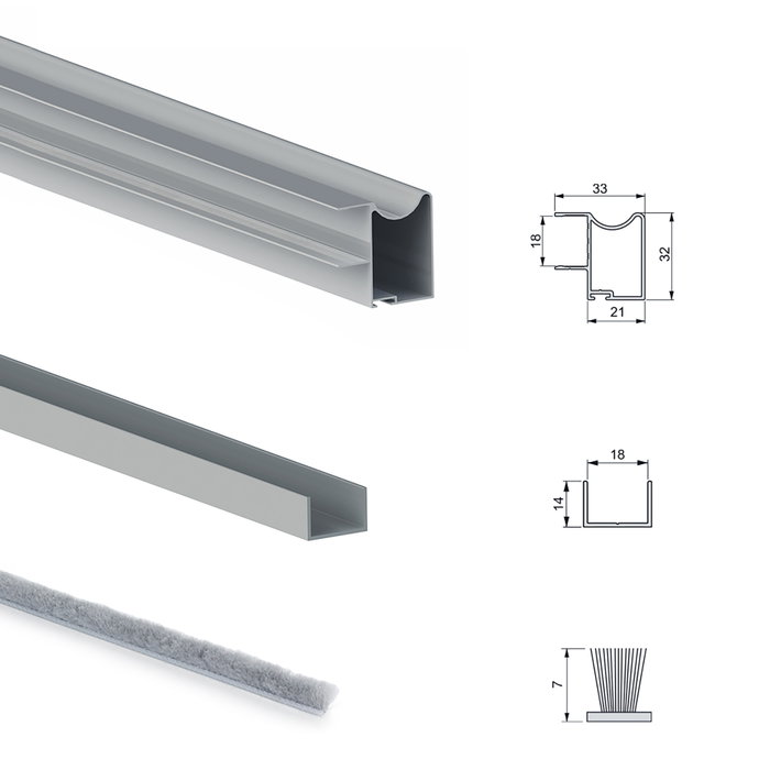 Emuca Kit de ferrures pour Placard 81, 2 portes coulissantes, profilé Wave, Anodisé mat