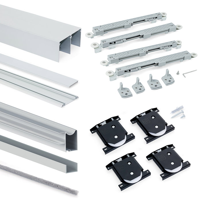 Emuca Kit de ferrures pour Placard 81, 2 portes coulissantes, profilé Wave, Anodisé mat