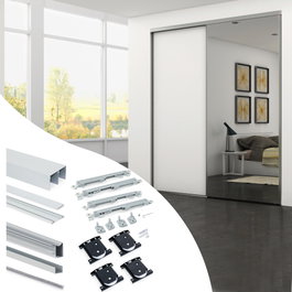 Emuca Kit de ferrures pour Placard 81, 2 portes coulissantes, profilé Wave, Anodisé mat
