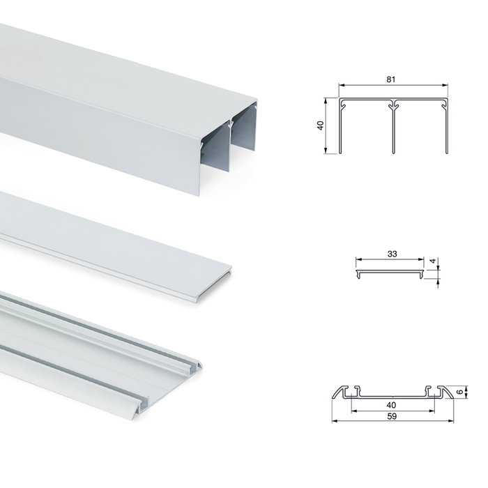Emuca Kit de ferrures pour Placard 81, 2 portes coulissantes, profilé Wave, Anodisé mat