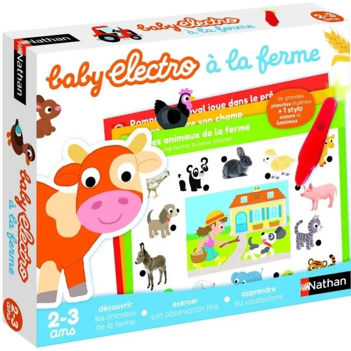 Nathan Baby Electro - Jeu éducatif électronique Animaux de la ferme, Questions-Réponses avec stylo sonore et lumineux, pour enfants à partir de 2 ans