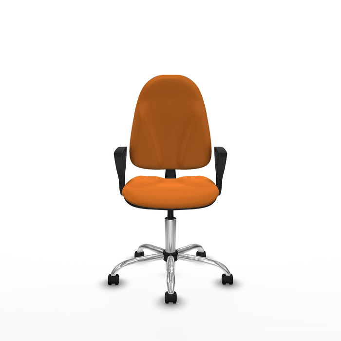 Chaise Algarra Contact permament de base Cuir écologique Orange Structure chromée Accoudoirs fixes Sans appui-tête Roulettes en nylon 50 mm