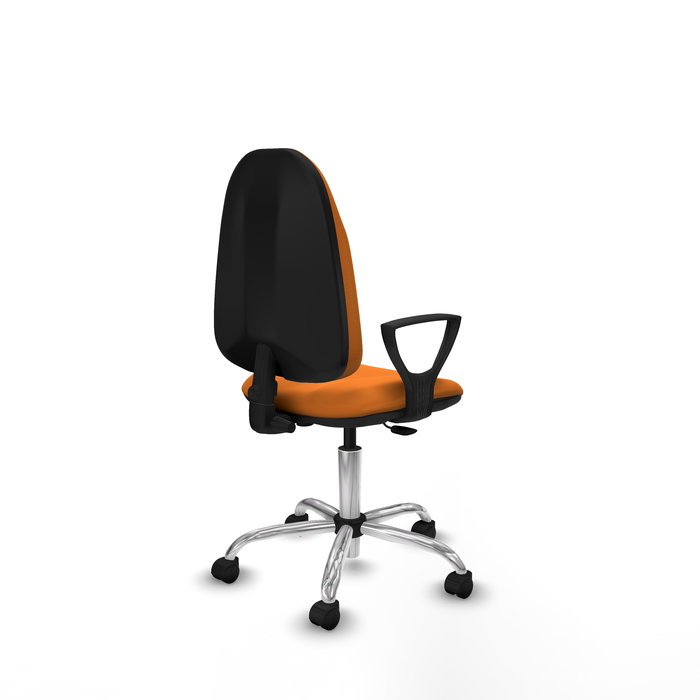 Chaise Algarra Contact permament de base Cuir écologique Orange Structure chromée Accoudoirs fixes Sans appui-tête Roulettes en nylon 50 mm