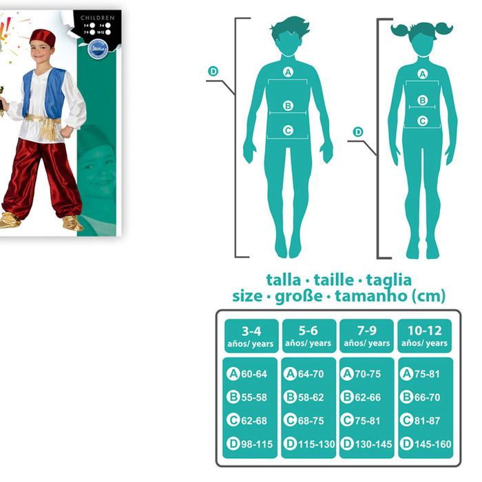 Déguisement Arabe Alibaba Garçon 6 Pièces - Multicolore - Polyester - Taille 3-4 Ans