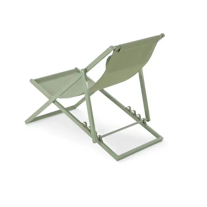 PAROS Chaise longue pliable extérieur, structure en acier avec tissu Textilene vert kaki, Dimensions : 63 x 104 x 97 cm