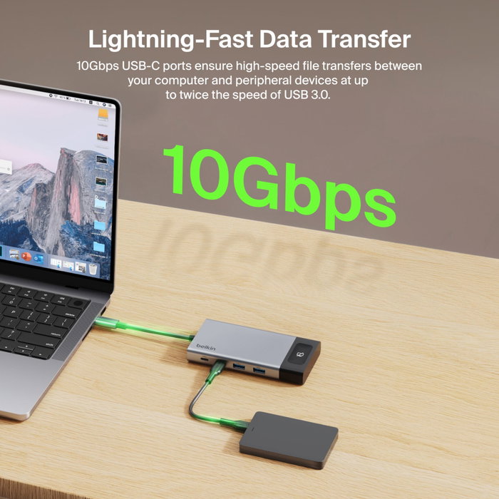 Belkin CONNECT Hub USB-C 8-en-1 pour 2 écrans INC027hqSGY