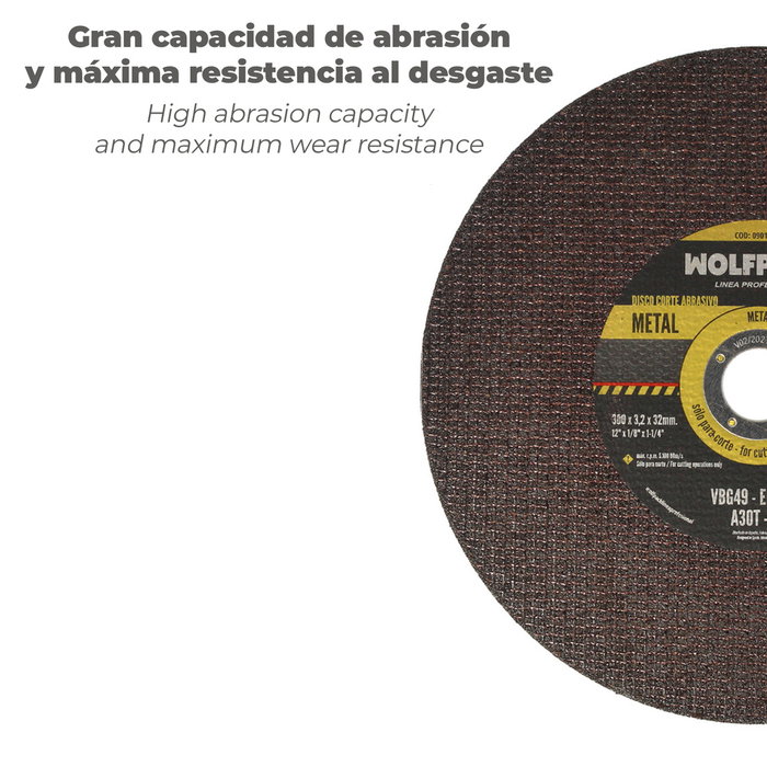 WOLFPACK LINEA PROFESIONAL Disco Corte Abrasivo Metal 300x3,0x30mm