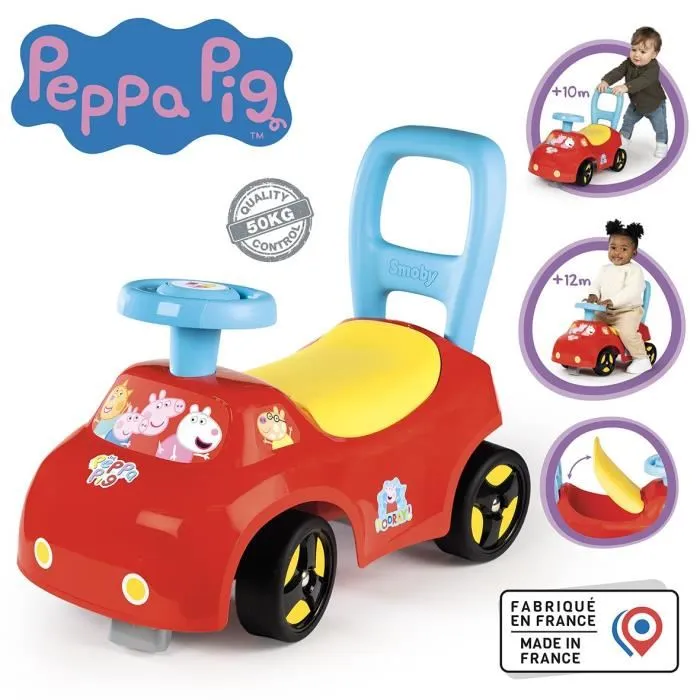 Smoby Porteur Auto Enfant 2 en 1 Peppa Pig avec Coffre sous la Selle - Jouet d'Eveil et d'Autonomie dès 10 Mois - Fabrication Française