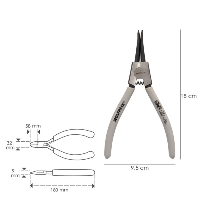 Wolfpack Linea Profesional Pince à anneaux extérieurs droits 175 DIN5254