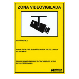WOLFPACK LINEA PROFESIONAL Panneau zone sous vidéo surveillance 30x21 cm
