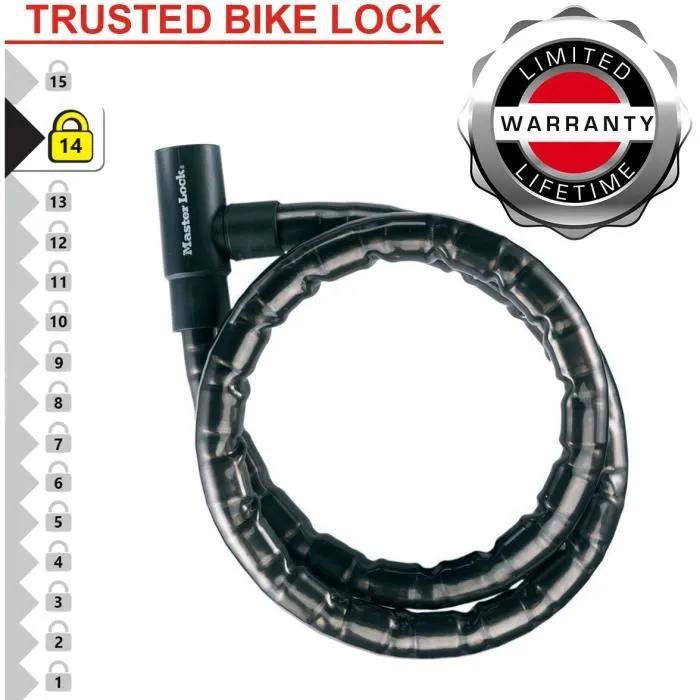 Master Lock Câble antivol à clé 8115EURDPS - Acier articulé Ø 22 mm, 1.2 m - Sécurisation vélo, moto, équipement sportif et outils