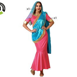 Déguisement Adulte Femme Thème Hindou Rose Polyester avec Robe et Voile Taille XS-S