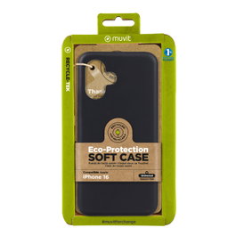Muvit Recycletek Coque pour Apple iPhone 16, Fabriquée avec 100% Matériaux Recyclés, Flexible, Écologique