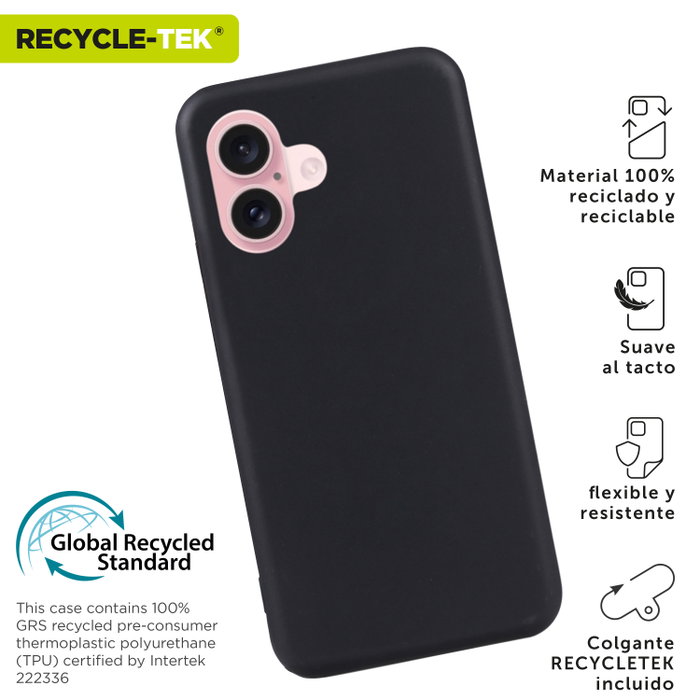 Muvit Recycletek Coque pour Apple iPhone 16, Fabriquée avec 100% Matériaux Recyclés, Flexible, Écologique
