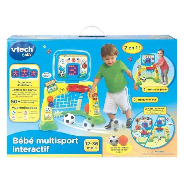 VTech Jeu interactif bébé multisport avec basket et foot, pour enfants de 12 à 36 mois, en français