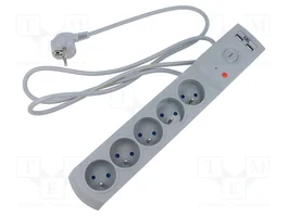 KEL Bloc multiprise parafoudre avec 5 prises et 2 ports USB, 5m, gris